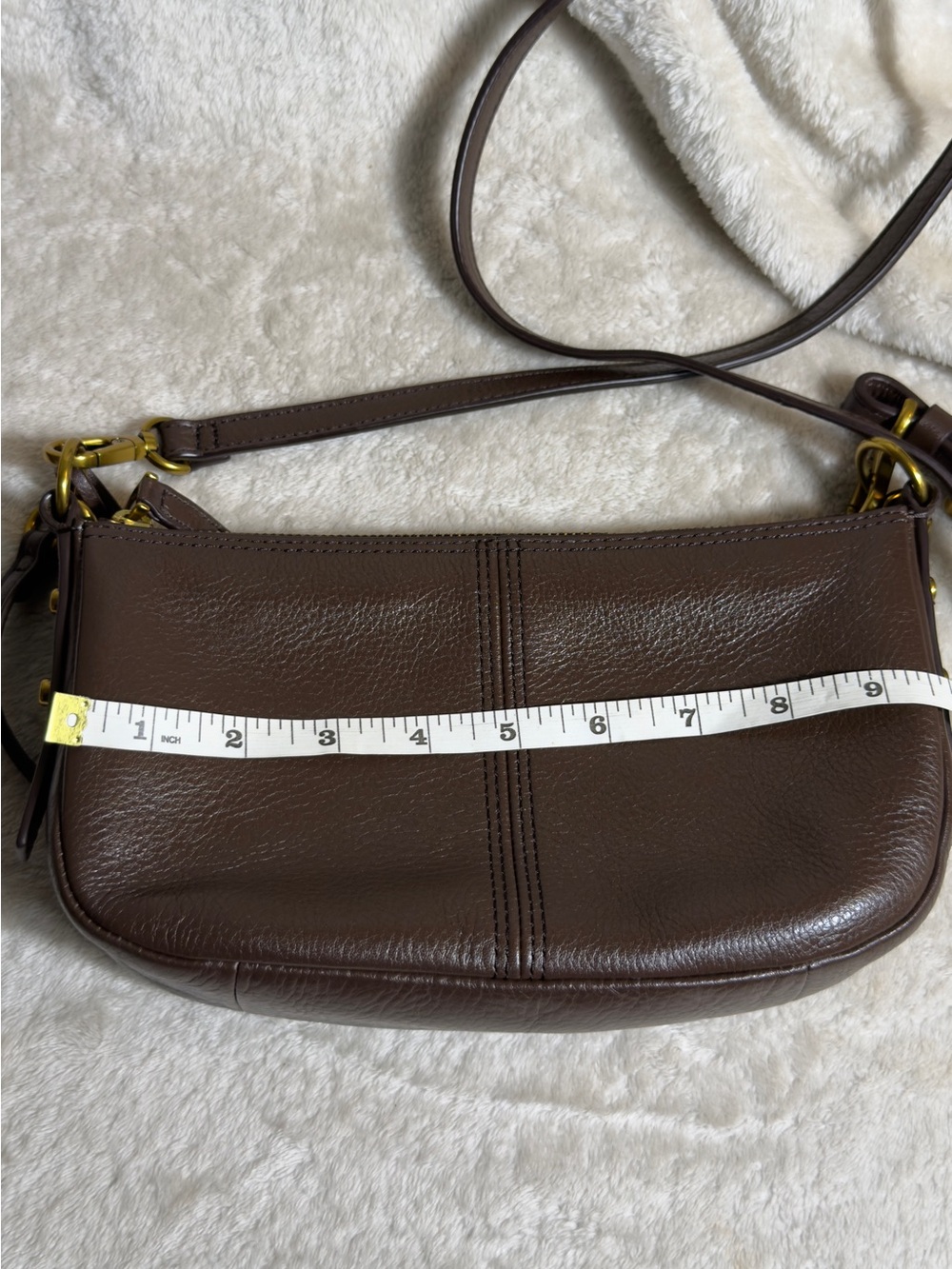 Fossil Jolie Brown Pebbled Leather Baguette Shoulder Bag - Picture 11 of 15